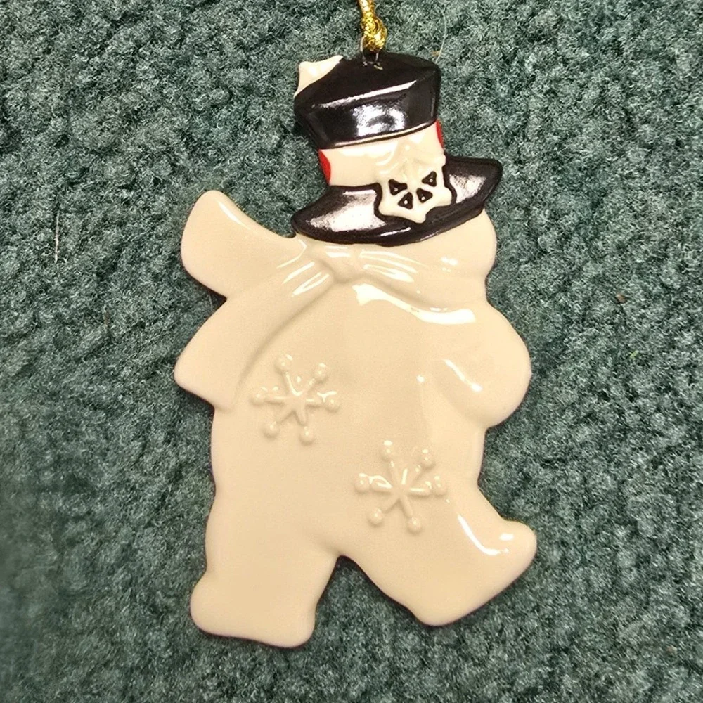 Lenox Snowflake Snowman Ornament Porcelain 4in Ivory Black Green RED 857519 NIB